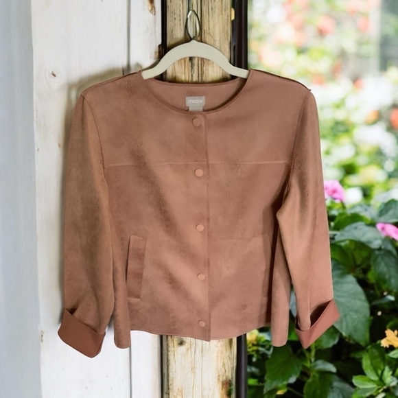 Chico’s Women’s Ultra Suede Jacket Blush Pink, Size 1 (Medium Size 8-10) - Picture 6 of 8